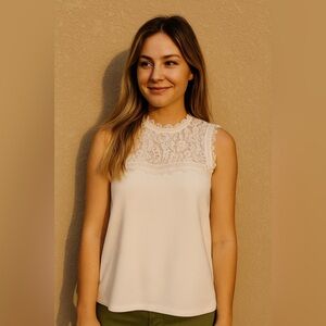 H&M White Lace Sleeveless Blouse
